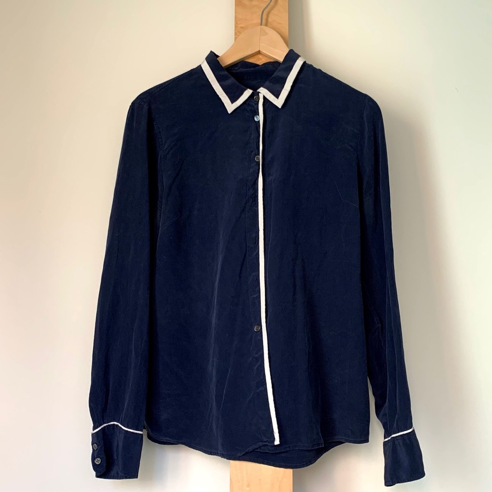 JCrew navy silk shirt with contrast piping 12